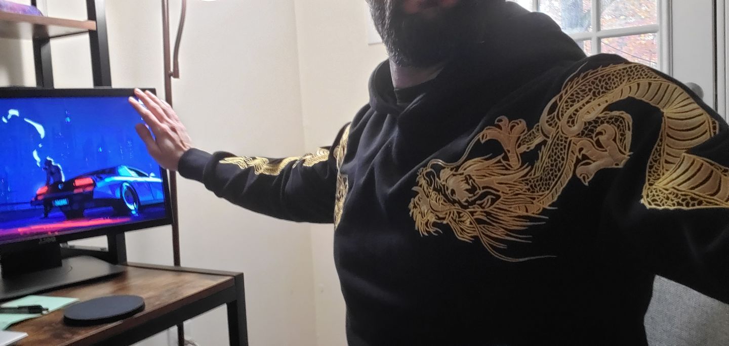 Customer photo review of Double Flying Dragons Embroidery Hoodie