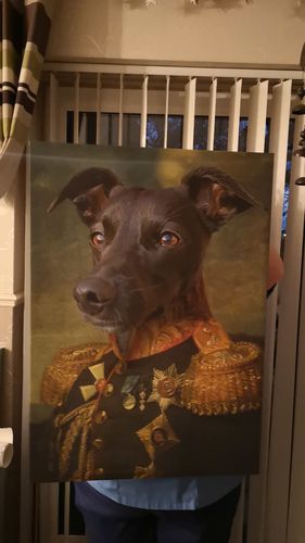 Customer photo review of The General – Custom Vintage Pet Canvas