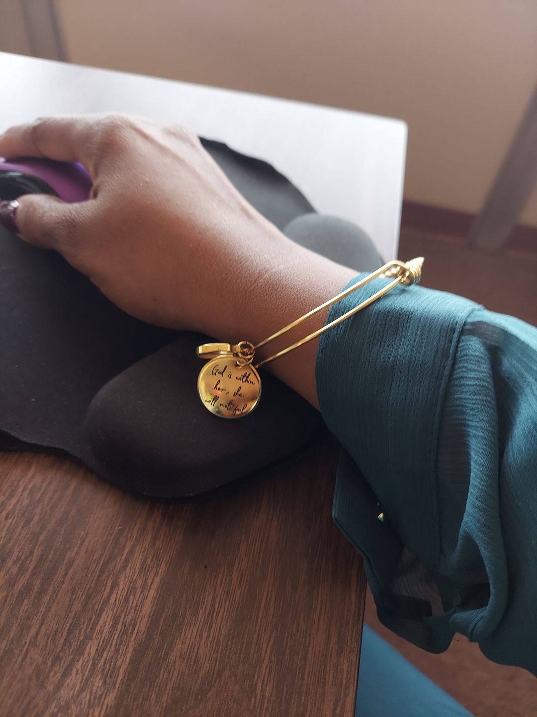 Customer photo review of God is Within Her, She Will Not Fail Bracelet
