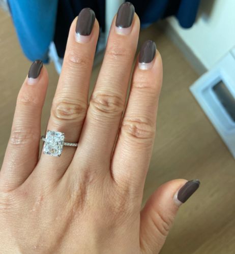 Customer photo review of 925 Sterling Silver Emerald Square  Cut Forever One Moissanite Solitaire with Side Accents Engagement Ring