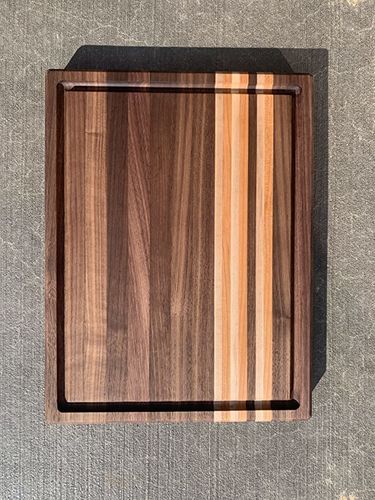 Customer photo review of Triple Wood Pattern Handmade Cutting Board - Walnut, Cherry & Maple
