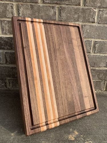 Customer photo review of Triple Wood Pattern Handmade Cutting Board - Walnut, Cherry & Maple