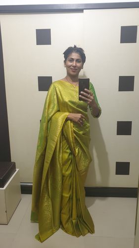 Customer photo review of Olive Green Woven Kanjivaram Silk Saree