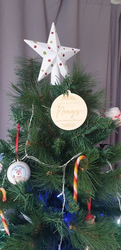 Customer photo review of First Christmas Laurel Christmas Bauble