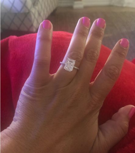 Customer photo review of 925 Sterling Silver Emerald Square  Cut Forever One Moissanite Solitaire with Side Accents Engagement Ring