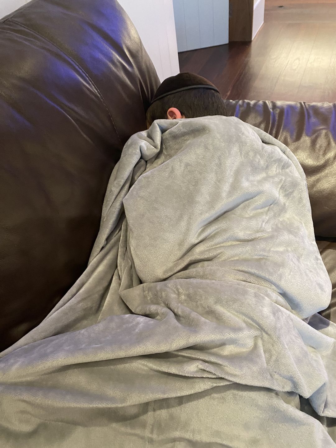 Customer photo review of BiggerBee Minky Throw Blanket Solid Light Grey