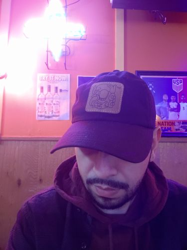 Customer photo review of Richardson Custom Leather Patch Beanie