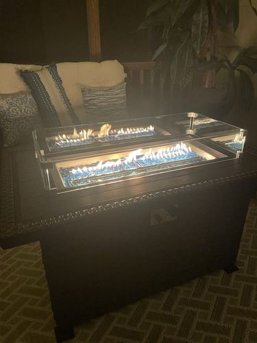 Customer photo review of 44" Propane Gas Fire Pit Table 50000 BTU Auto-Ignition with Windguard, Glass Stone, Black