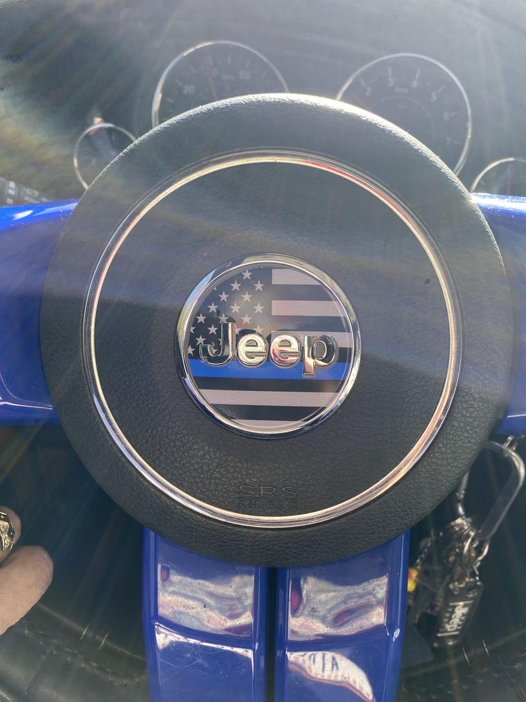 Customer photo review of First Responder Flag Steering Wheel Decal for Jeep