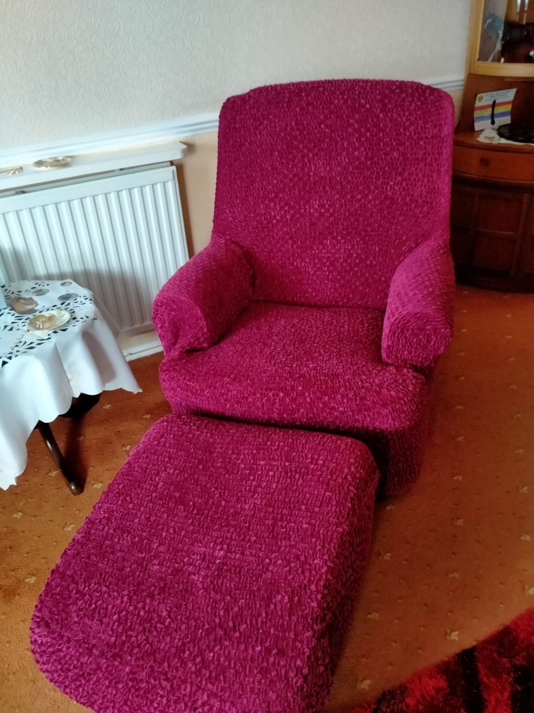 Customer photo review of Footstool Cover - Bordeaux, Velvet