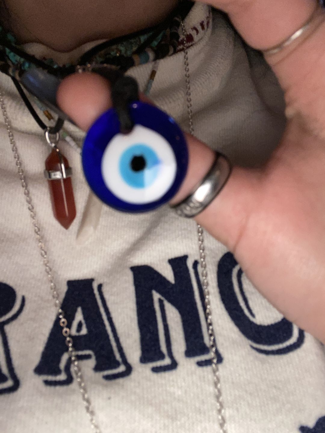 Customer photo review of Glass Evil Eye Good Luck and Protection Necklace