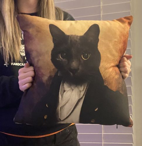 Customer photo review of The Baron - Custom Pet Cushion