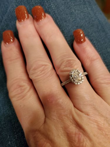 Customer photo review of Halo Oval Cut Moissanite Pave Engagement Ring