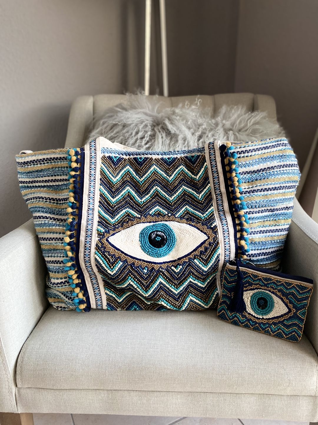 Customer photo review of Grecian Nights Evil Eye Embellished Mini Pouches