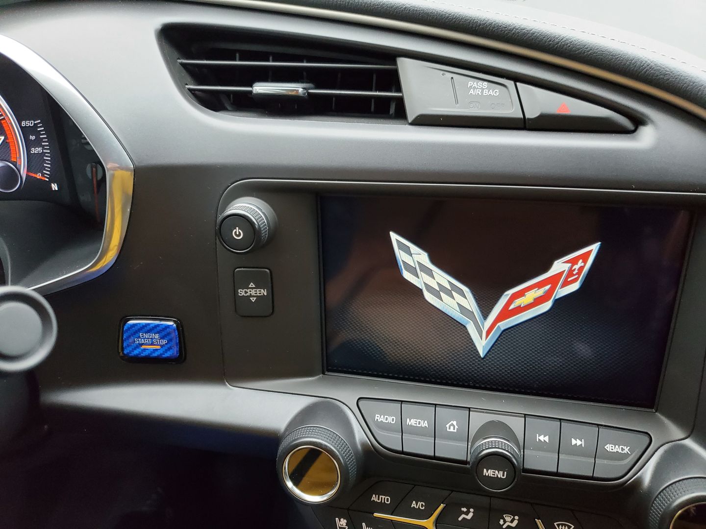 Customer photo review of CARBON FIBER PUSH START BUTTON COVER WITH LIGHT CUT OUT (BLACK/RED/BLUE) for 2016-202- CAMARO/2014-2016 C7 CORVETTE