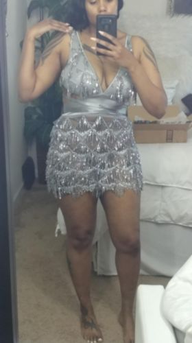 Customer photo review of Sequined Glamorous Backless Mini Dress