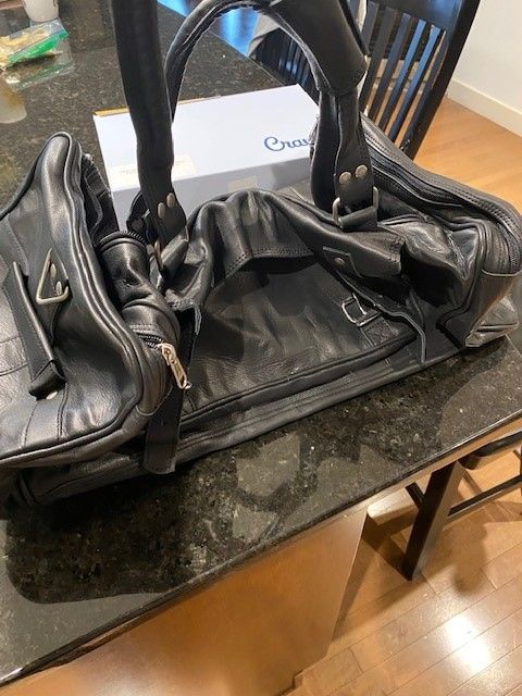 Customer photo review of Genuine Black Leather Traveller Overnight Weekender Duffle Bag