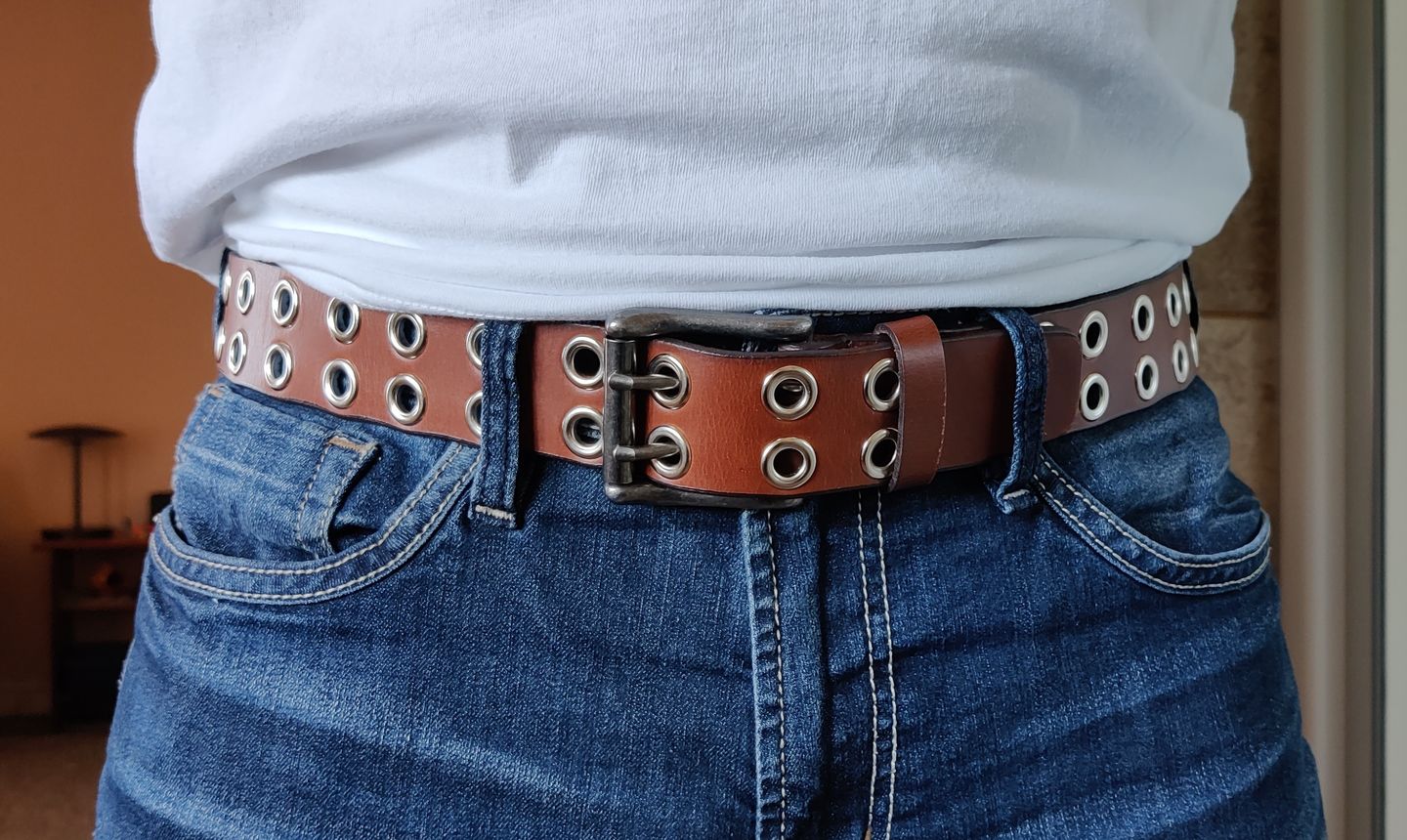 Customer photo review of The Brixton Belt - Black Double Grommet 100 % Full Grain Leather Belt
