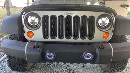 Customer photo review of Black Angry Eyes Head Light Bezels Cover for 11-18 Jeep Wrangler JK/ JKU