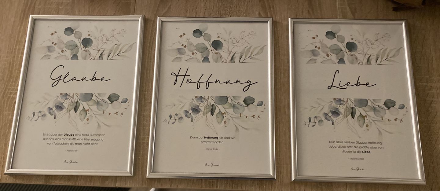 Customer photo review of Poster "Glaube Hoffnung Liebe" · 3er Set · Pflanzen Grün · A3 / A4 · Bibelvers Deutsch