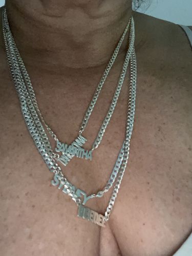 Customer photo review of Block Mini Name Necklace with Cuban Chain