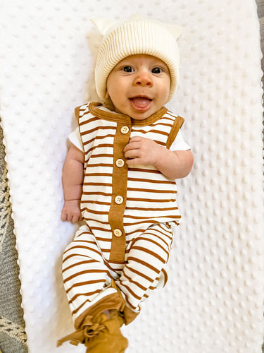 Customer photo review of Owen Striped Romper