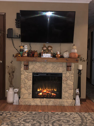Customer photo review of Dimplex Fieldstone Rustic Electric Fireplace Mantel Package | 28'' XHD Firebox Logs