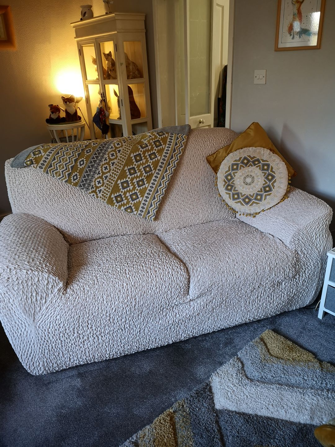 Customer photo review of 2 Seater Sofa Cover - Beige, Velvet Collection