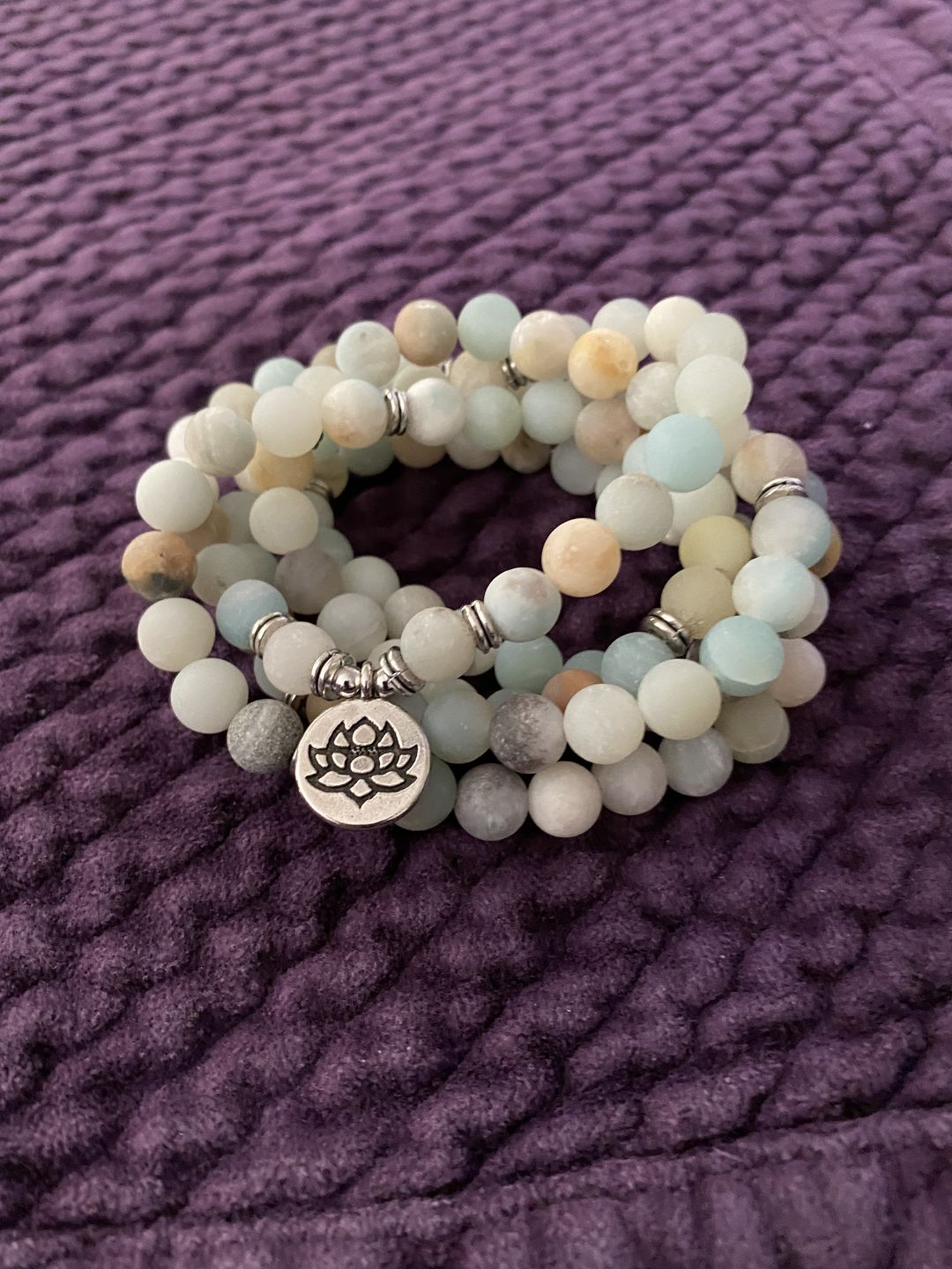 Customer photo review of 108 Natural Matte Amazonite Stone Mala Prayer Beads