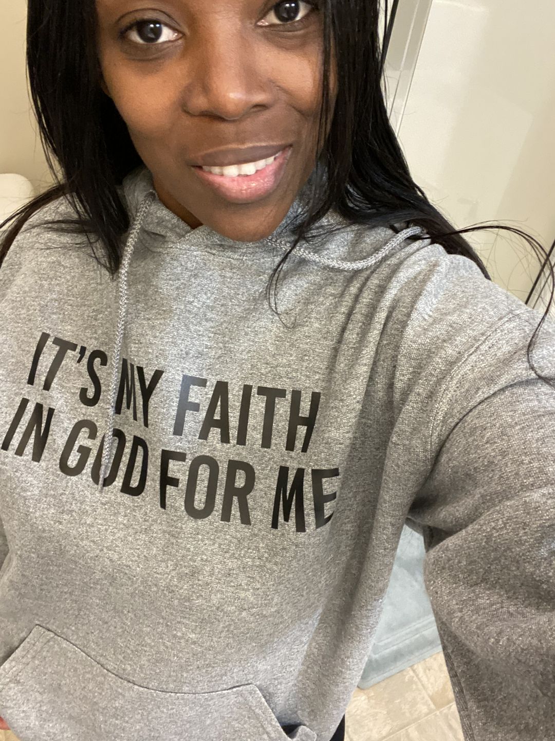 Customer photo review of It's My Faith In God For Me Hoodie - Unisex - Grey