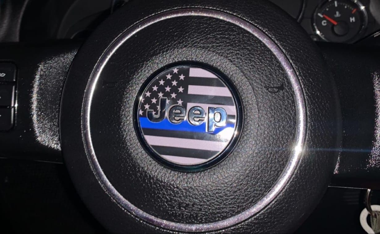 Customer photo review of First Responder Flag Steering Wheel Decal for Jeep