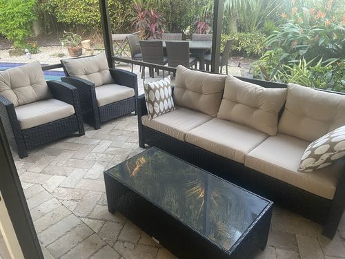 Customer photo review of Bari 4 Piece Outdoor Conversation Sofa Set (L) in Espresso Brown