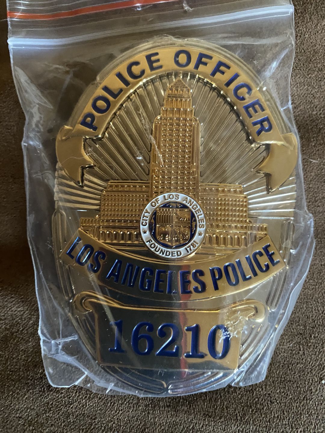Customer photo review of LAPD Los Angeles Police Officer Badge Solid Copper Replica Movie Props With Number 16210