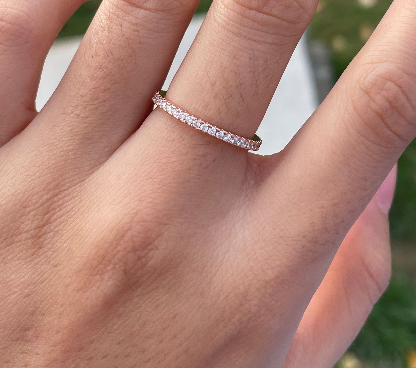 Customer photo review of Louily 0.5 Ct Round Cut Classic Full Eternity Thin Wedding Band For Women In Sterling Silver