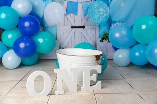 Customer photo review of Kate Cake Smash Blue Balloon Birthday Backdrop for Photography