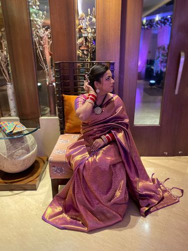 Customer photo review of Royal Princess Golden Wine Woven Kanjivaram Saree