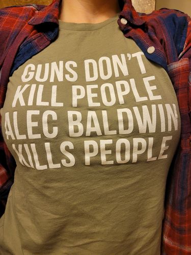 Customer photo review of Guns Don't Kill People Women's Apparel
