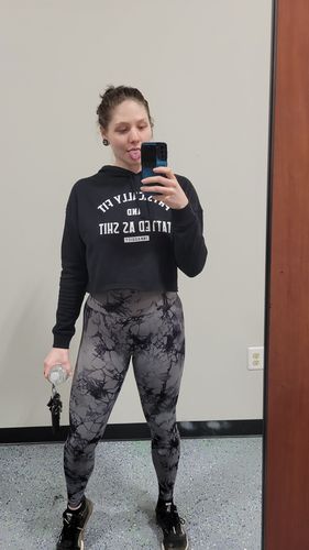 Customer photo review of Black and Grey Marble Scrunch Butt Leggings