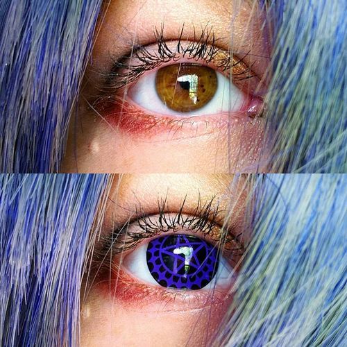 Customer photo review of MOJOSEE Ciel's Contract Purple Colored Contact Lenses