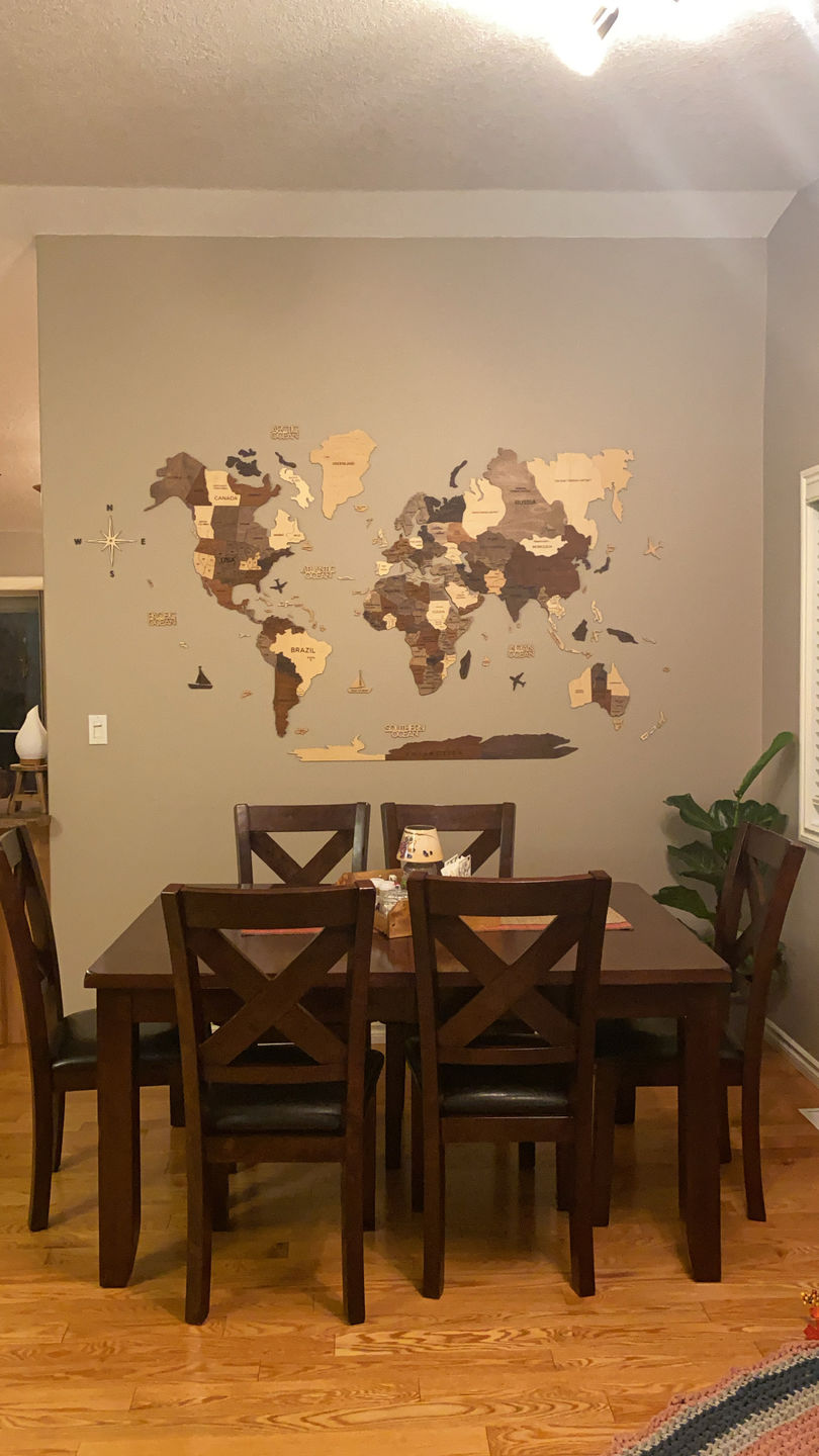 Customer photo review of Mappa del Mondo 3D in Legno Noce Scuro