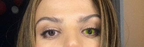 Customer photo review of MOJOSEE Reptile Glow Yellow Colored Contact Lenses