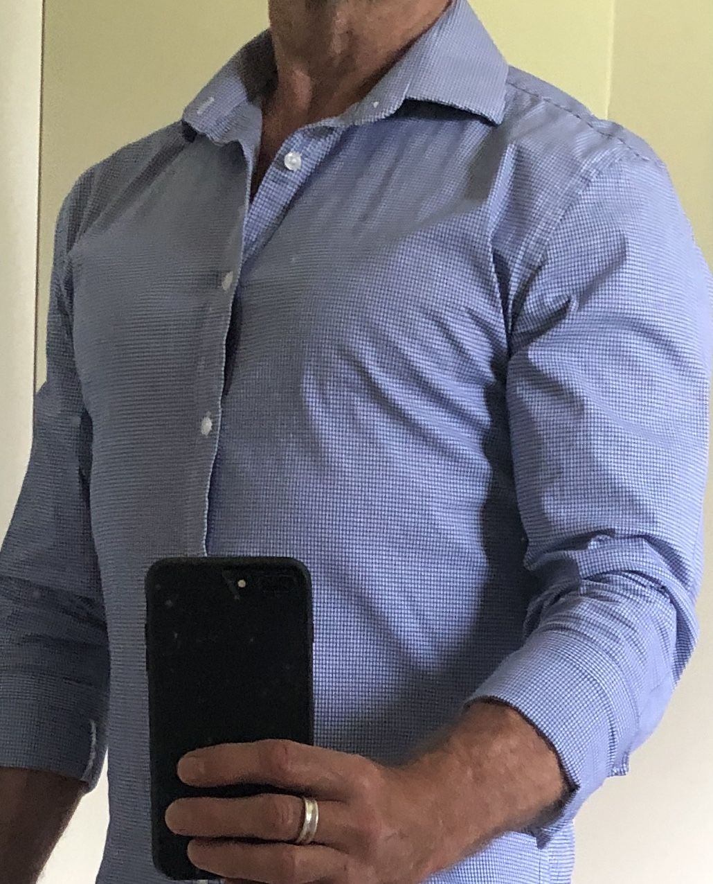 Customer photo review of Premium Cotton Dress Shirt - Royal Blue Check