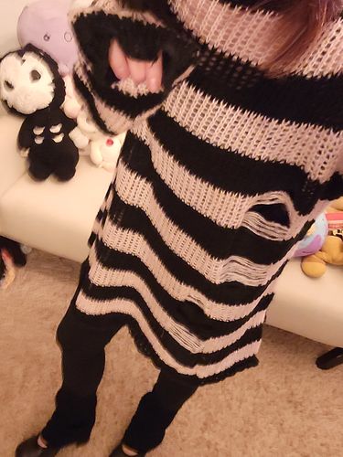Customer photo review of Grunge Stripes Ripped Sweater Dress