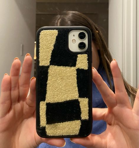 Customer photo review of Winter Cute Plush Checkerboard Soft iPhone Case