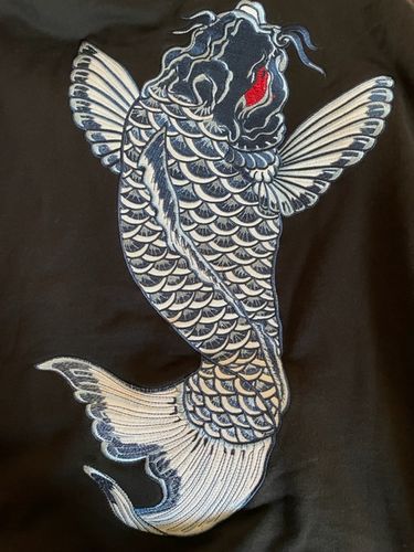 Customer photo review of Blue Koi Carp Embroidered Sukajan Hoodie