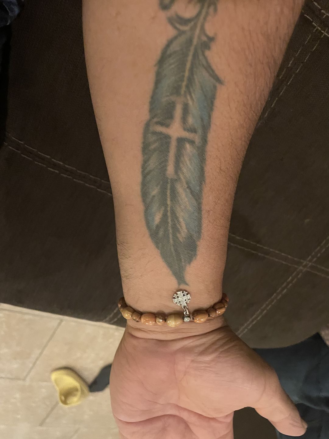 Customer photo review of Olive Wood Beads Bracelet with Pendant - Holy Land Bracelets