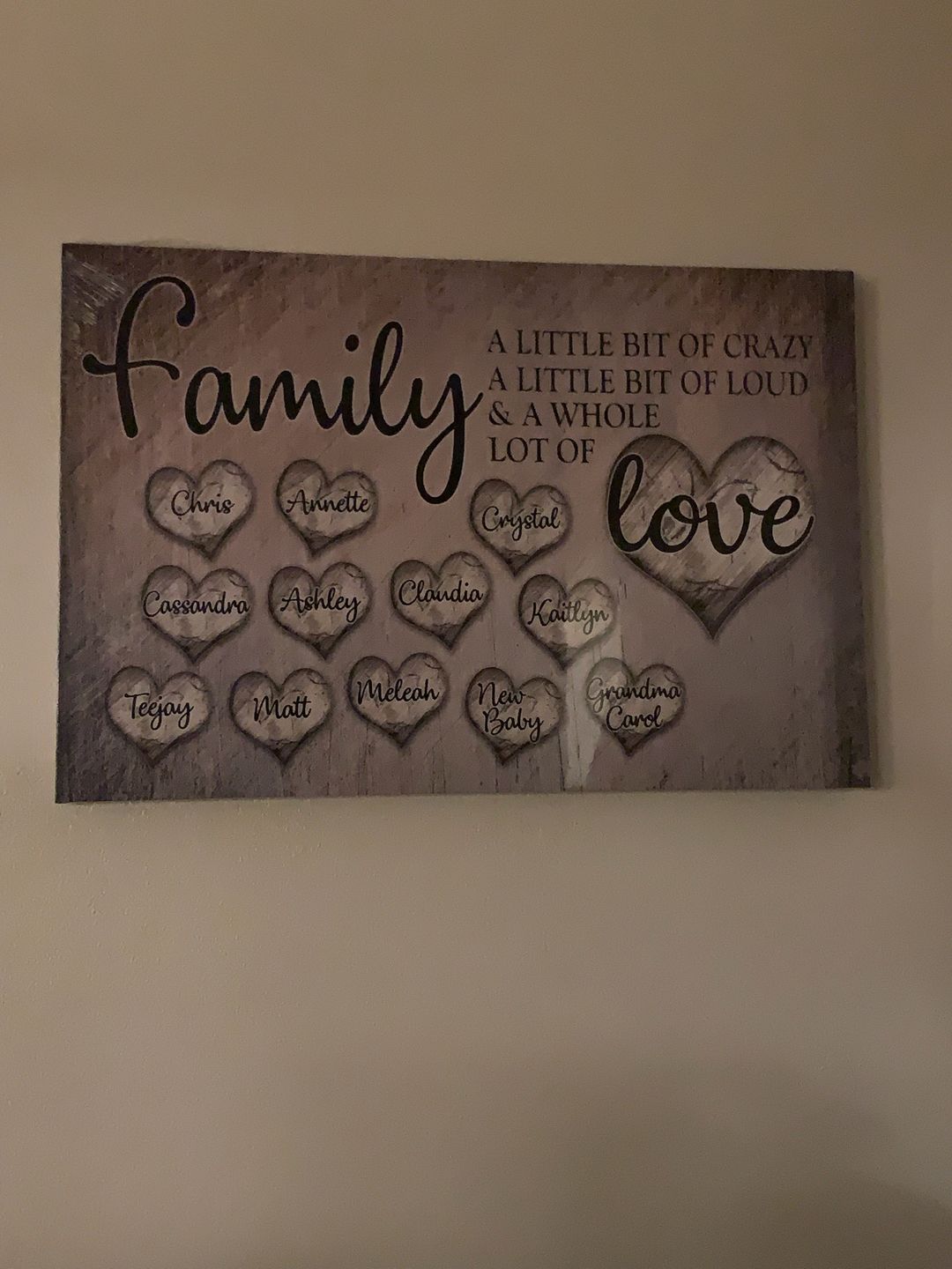 Customer photo review of Personalized "Family... Love" Premium Canvas