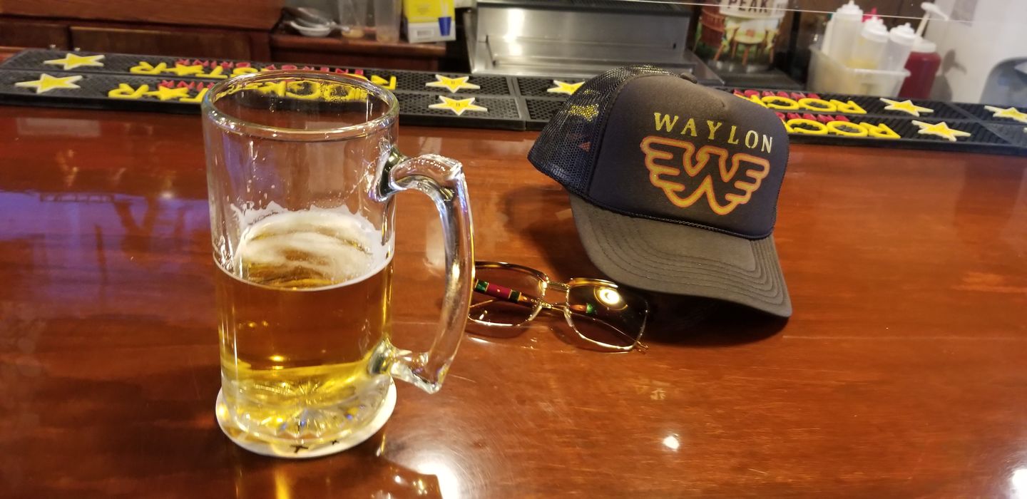 Customer photo review of Waylon Jennings Distressed Flying W Trucker Hat - Black