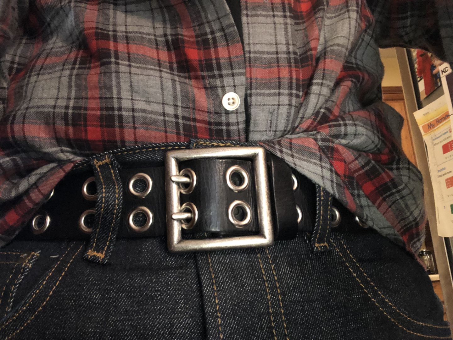 Customer photo review of The Brixton Belt - Black Double Grommet 100 % Full Grain Leather Belt