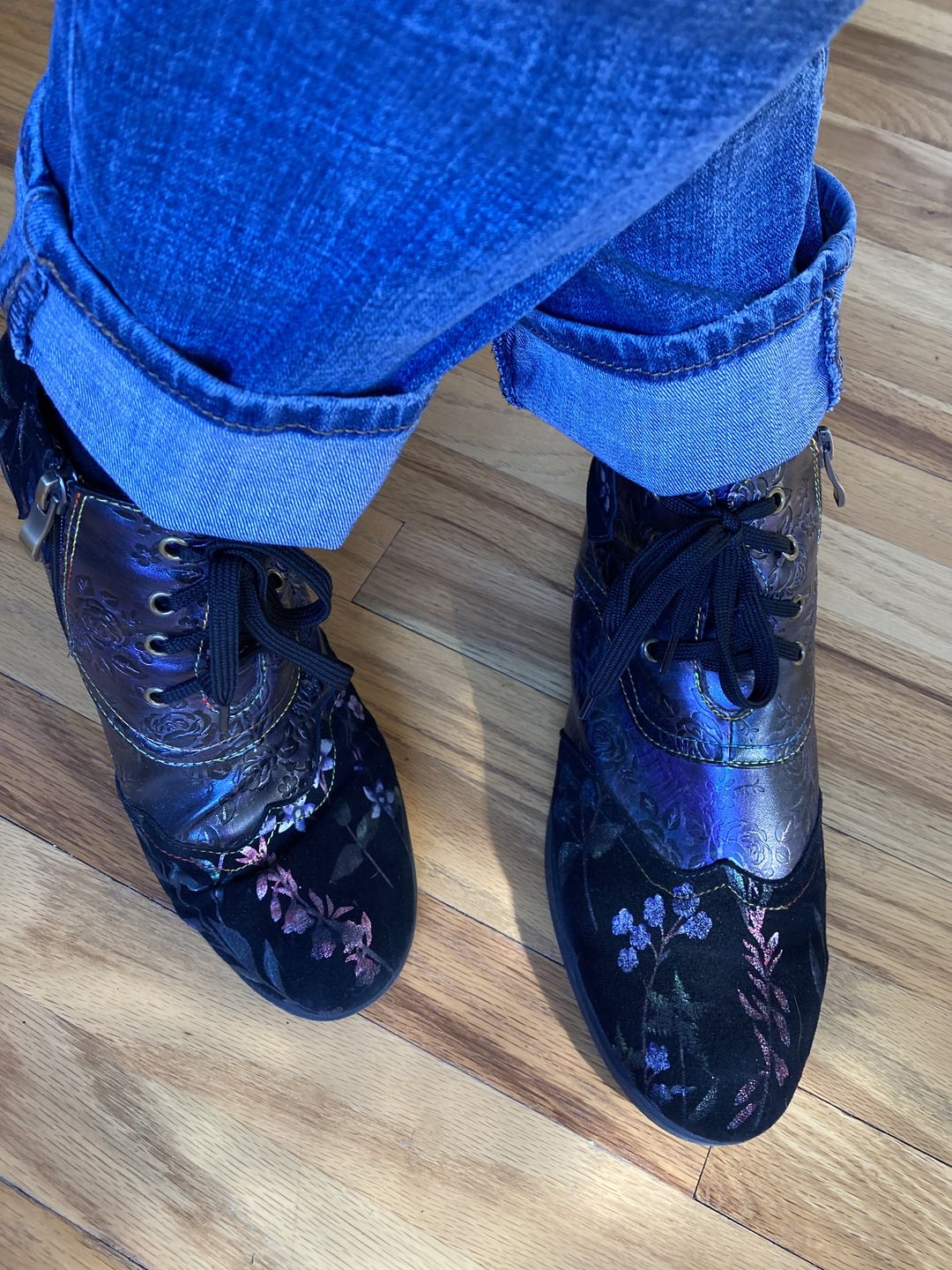 Customer photo review of Genuine Leather Embossed Comfy Ankle Boots